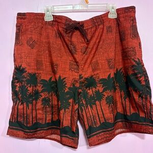 Big Dogs Red and Black Palm Tree Board Shorts